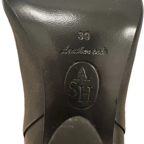 ASH Black Over-the-Knee-High Leather Boots with Cone Heel Size 8 / EU 39