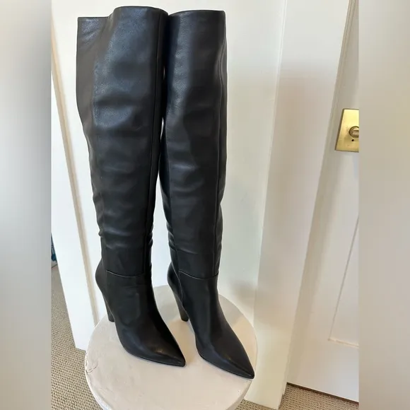ASH Black Over-the-Knee-High Leather Boots with Cone Heel Size 8 / EU 39