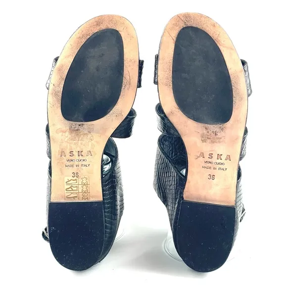 ASKA Black Flat Leather Sandals Size 36