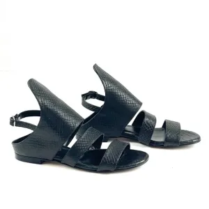ASKA Black Flat Leather Sandals Size 36