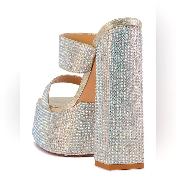 AZALEA WANG Gold Glitter Rhinestone Platform Sandals