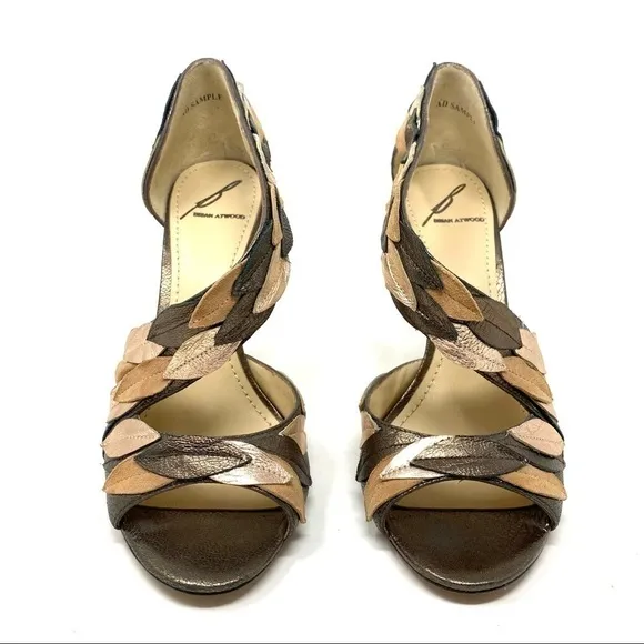 B Brian Atwood Lunetta Metallic Leather &amp; Suede Leaf Sandals