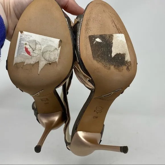 B Brian Atwood Lunetta Metallic Leather &amp; Suede Leaf Sandals
