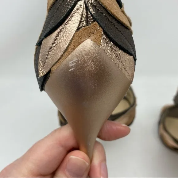 B Brian Atwood Lunetta Metallic Leather &amp; Suede Leaf Sandals