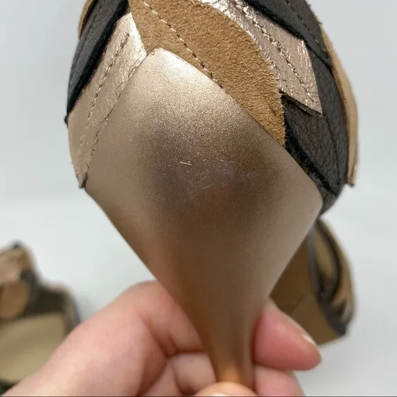 B Brian Atwood Lunetta Metallic Leather &amp; Suede Leaf Sandals