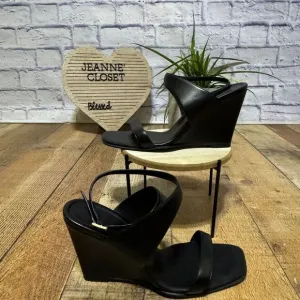 Bally black square toe wedge sandals 7.5