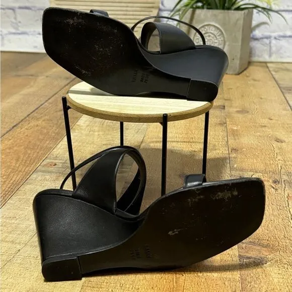 Bally black square toe wedge sandals 7.5