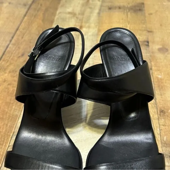 Bally black square toe wedge sandals 7.5
