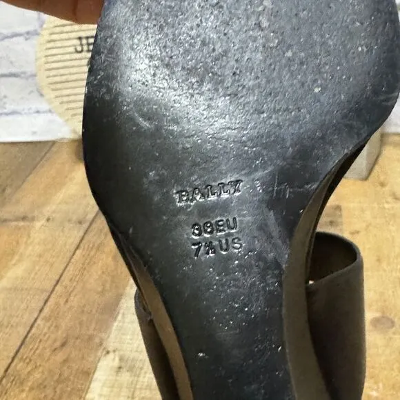 Bally black square toe wedge sandals 7.5