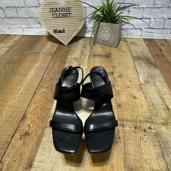 Bally black square toe wedge sandals 7.5