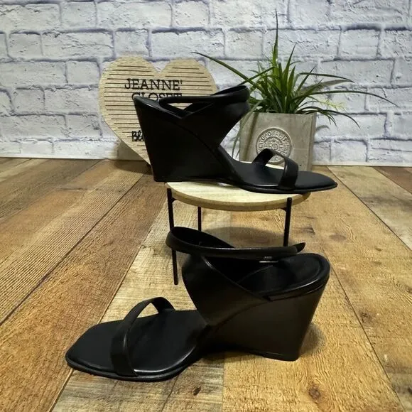 Bally black square toe wedge sandals 7.5