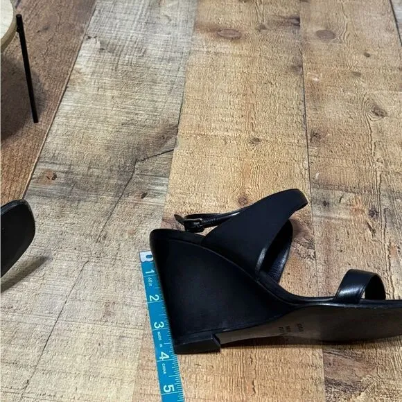 Bally black square toe wedge sandals 7.5