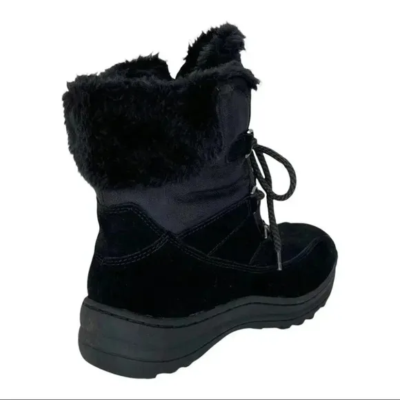 Baretraps Aero Black Leather Faux Fur Medium Width Lace Up Womens Ankle Boots