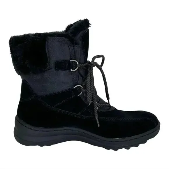 Baretraps Aero Black Leather Faux Fur Medium Width Lace Up Womens Ankle Boots