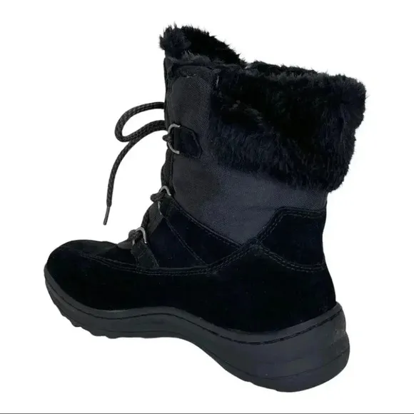 Baretraps Aero Black Leather Faux Fur Medium Width Lace Up Womens Ankle Boots
