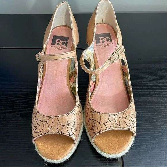 BC because I dream in color Embroidered Floral Espadrille Wedge Sandal, 9.5