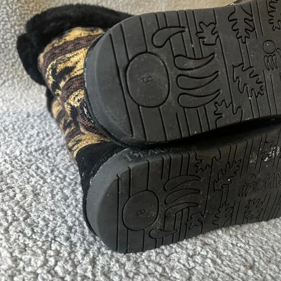 Bearpaw Boots Women 8 Black Brown Blitzen Reindeer Knit Faux Cuff 672W Shearling