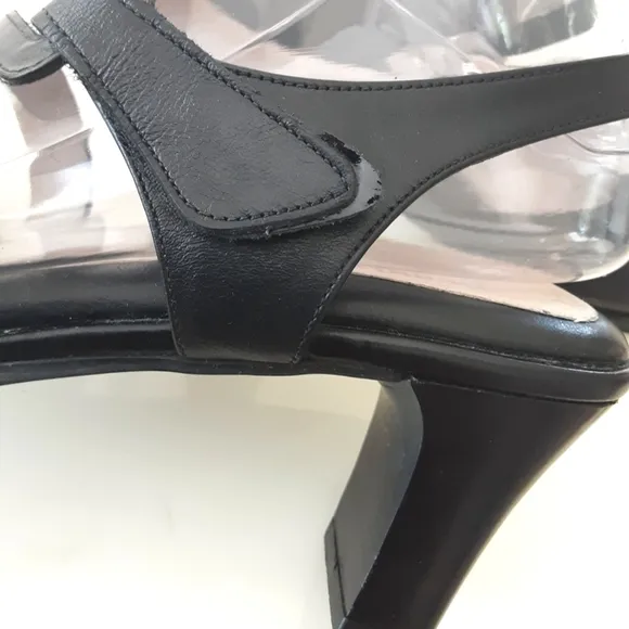 Beautifeel Black Leather Block Stack High Heel Caged Strappy Sandal Sz 10