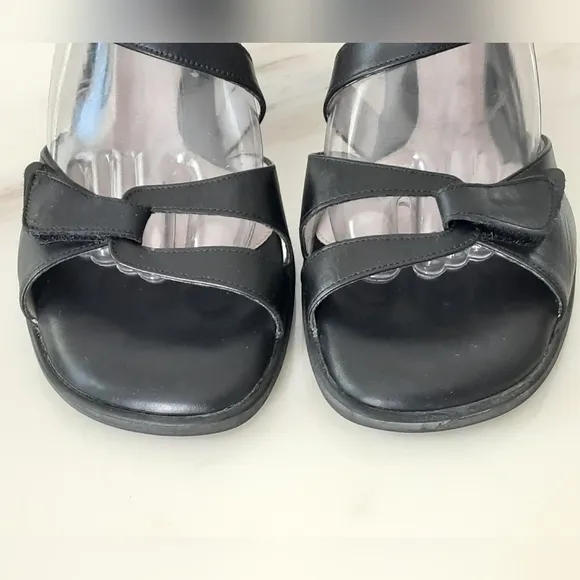 Beautifeel Black Leather Block Stack High Heel Caged Strappy Sandal Sz 10