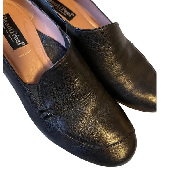 BeautiFeel Israel 6.5 Leather Wedge Heels COMFORT Ortho Slip On Shoes Black 37