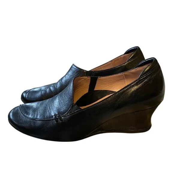 BeautiFeel Israel 6.5 Leather Wedge Heels COMFORT Ortho Slip On Shoes Black 37