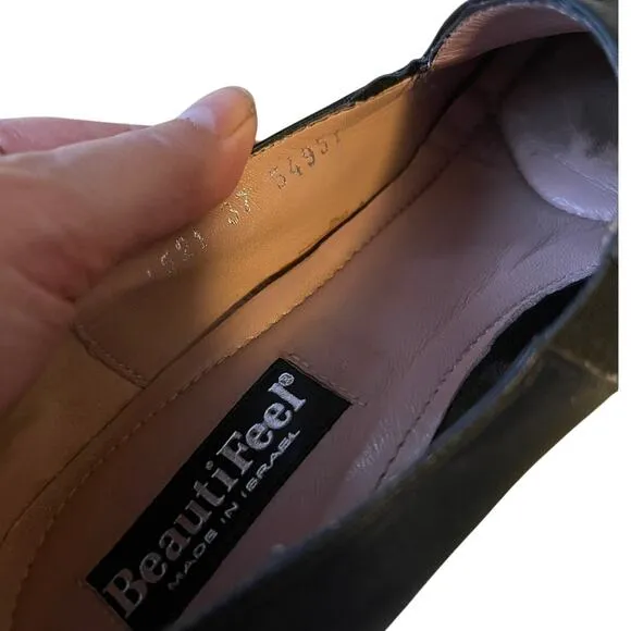 BeautiFeel Israel 6.5 Leather Wedge Heels COMFORT Ortho Slip On Shoes Black 37