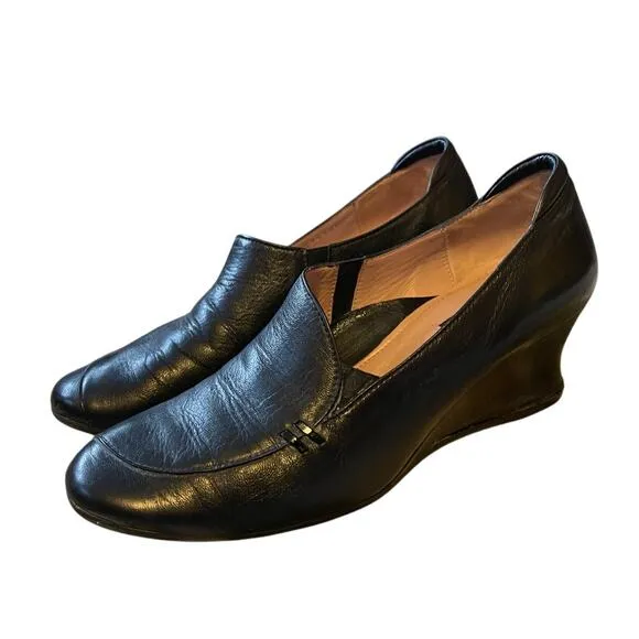 BeautiFeel Israel 6.5 Leather Wedge Heels COMFORT Ortho Slip On Shoes Black 37