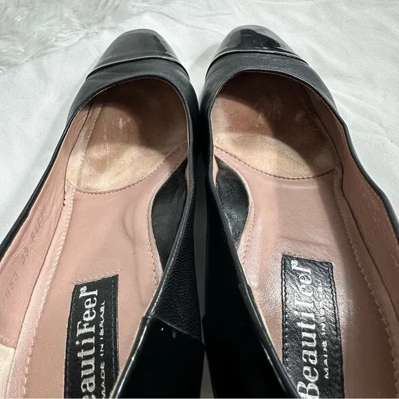 Beautifeel Shoes Sz 39 Black Leather Patent Slip On Comfort Pump Low Cone Heel