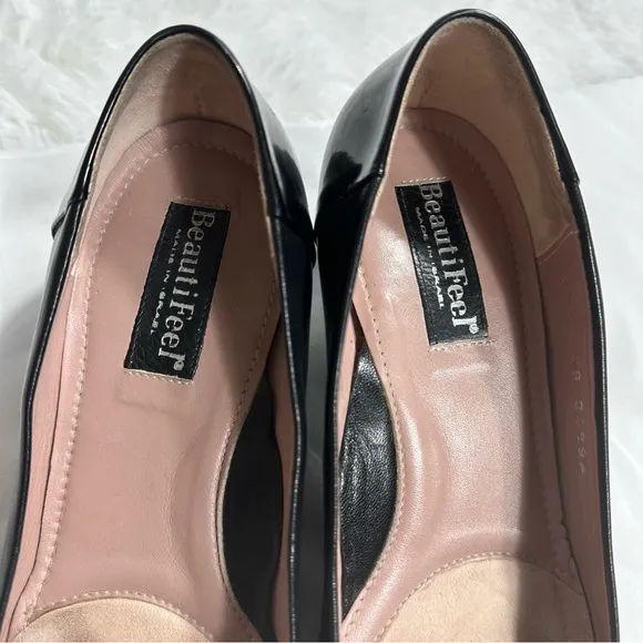 Beautifeel Shoes Sz 39 Black Leather Patent Slip On Comfort Pump Low Cone Heel