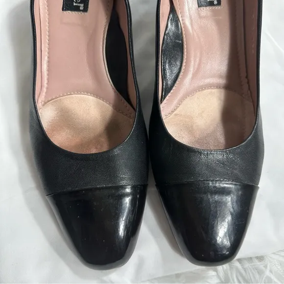 Beautifeel Shoes Sz 39 Black Leather Patent Slip On Comfort Pump Low Cone Heel