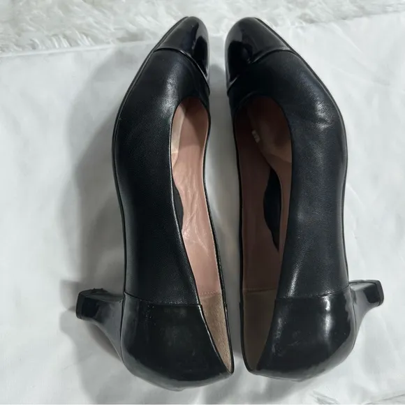 Beautifeel Shoes Sz 39 Black Leather Patent Slip On Comfort Pump Low Cone Heel
