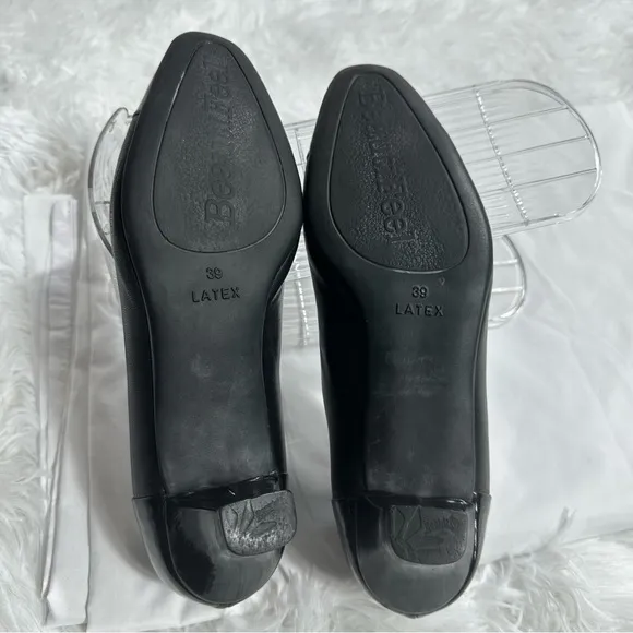 Beautifeel Shoes Sz 39 Black Leather Patent Slip On Comfort Pump Low Cone Heel