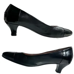 Beautifeel Shoes Sz 39 Black Leather Patent Slip On Comfort Pump Low Cone Heel