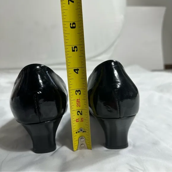 Beautifeel Shoes Sz 39 Black Leather Patent Slip On Comfort Pump Low Cone Heel