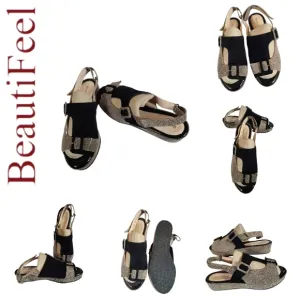 BEAUTIFEEL SUEDE WEDGE TWO-TONED OPEN-TOE SANDALS