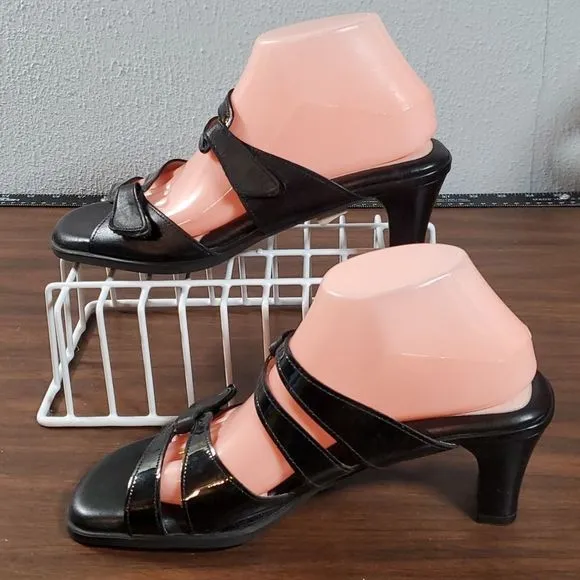 Beautifeel Begonia Black‎ Smooth Patent Leather Sandals Velcro Adjustable 42 11½