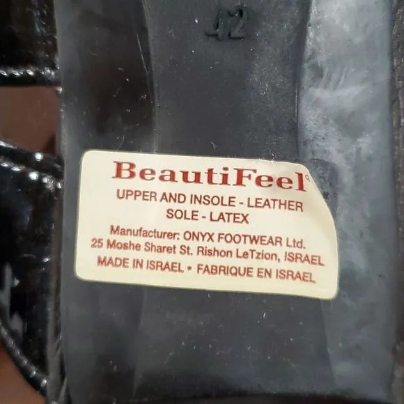Beautifeel Begonia Black‎ Smooth Patent Leather Sandals Velcro Adjustable 42 11½
