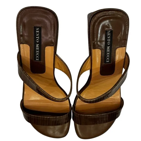 Beautiful! Sesto Meucci Brown Leather Sandals Slides Size 7.5