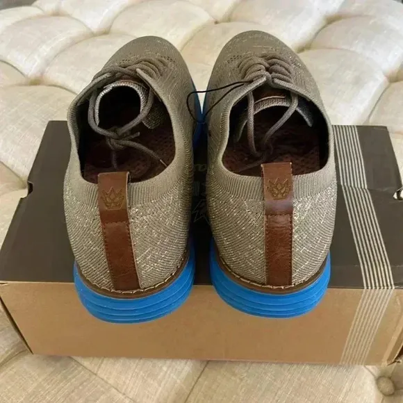 Bergamo Tech Knit Oxford Breathable Dress Shoes Khaki-Electric Blue