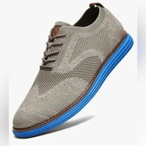 Bergamo Tech Knit Oxford Breathable Dress Shoes Khaki-Electric Blue