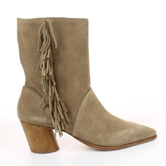 BERNARDO SUEDE LEATHER FRINGE WESTERN MID CALF BOOTS NWT