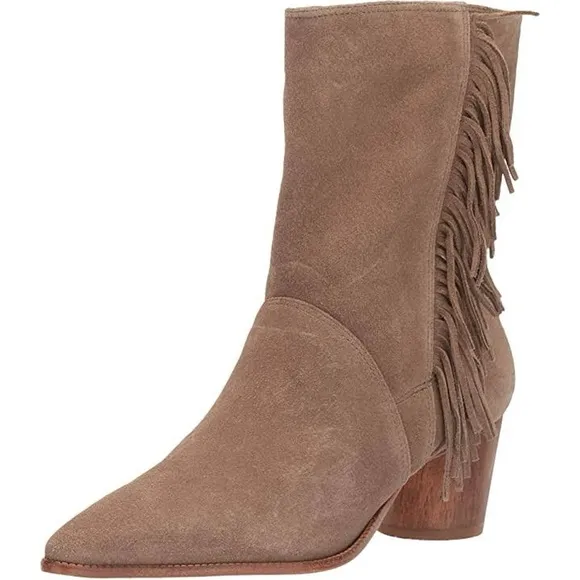 BERNARDO SUEDE LEATHER FRINGE WESTERN MID CALF BOOTS NWT