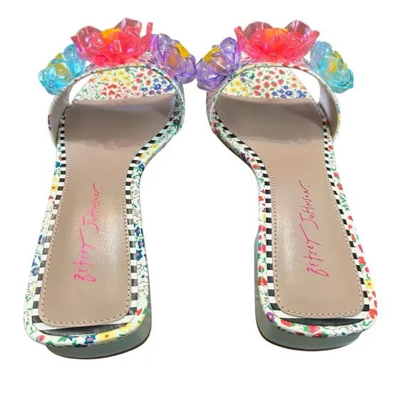 Betsey Johnson Brice Patent Floral Print Slide Sandals NEW Size 10