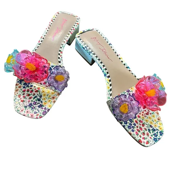 Betsey Johnson Brice Patent Floral Print Slide Sandals NEW Size 10