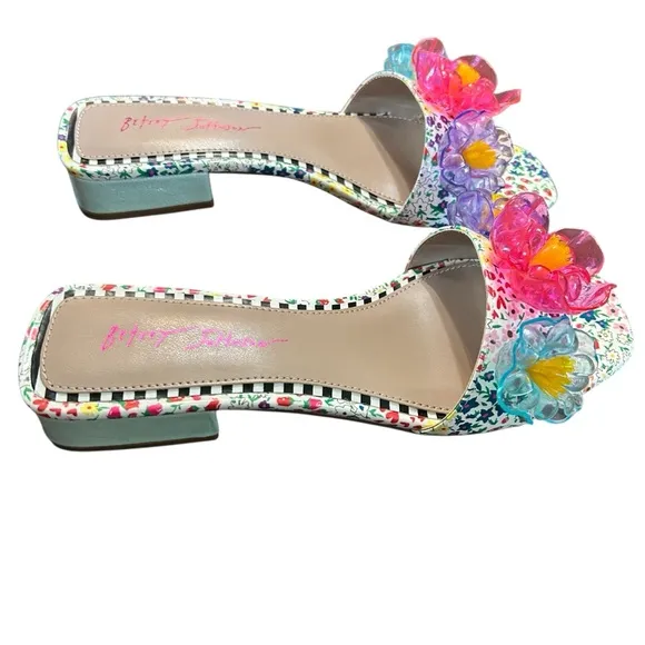 Betsey Johnson Brice Patent Floral Print Slide Sandals NEW Size 10