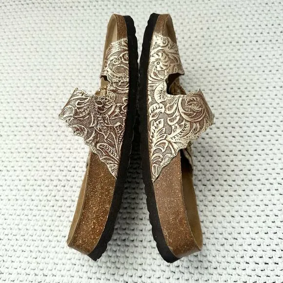 Betula Birkenstock Gold Floral Double Strap Jeweled Buckle Slide Sandals 38 7