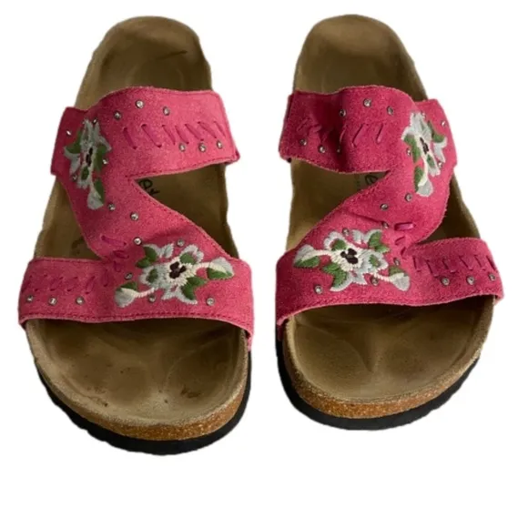 Betula by Birkenstock Zara Pink Suede Floral Sandals Size 7