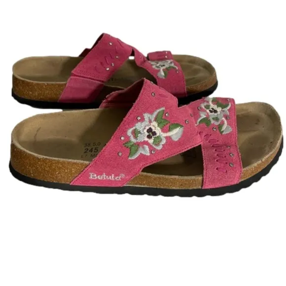 Betula by Birkenstock Zara Pink Suede Floral Sandals Size 7