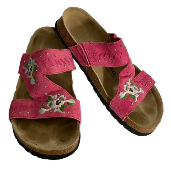 Betula by Birkenstock Zara Pink Suede Floral Sandals Size 7