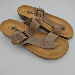 BioNatura Tan Suede Toe Loop Sandals Adjustable Strap Cork Sole Size 8